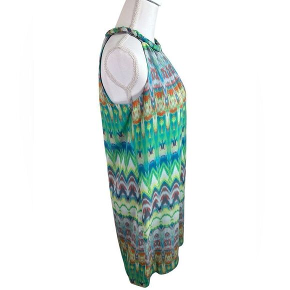 J.B.S. Petites Pull On Dress Multi Colored Size 8P Braided Neckline Detail - Picture 3 of 12